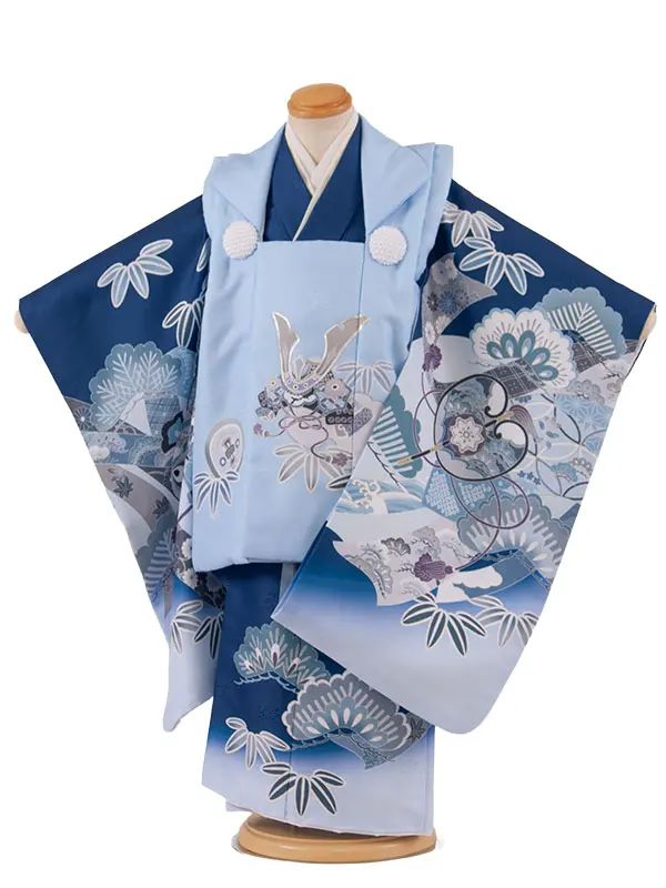 七五三レンタル （3歳男児被布）3A89 セレストブルー×紺 兜 吉祥文様