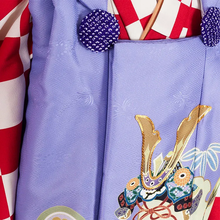 七五三（3歳男児被布）　5-30 紫兜×赤格子