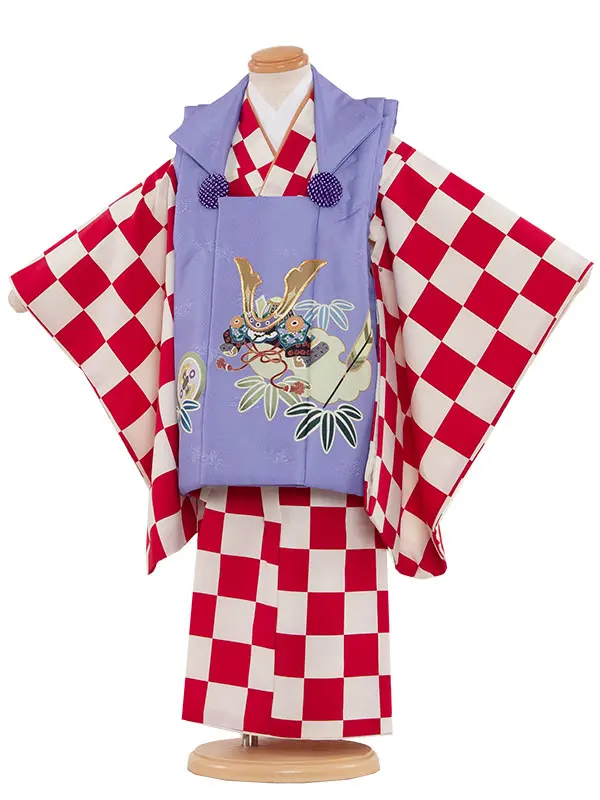 七五三（3歳男児被布）　5-30 紫兜×赤格子