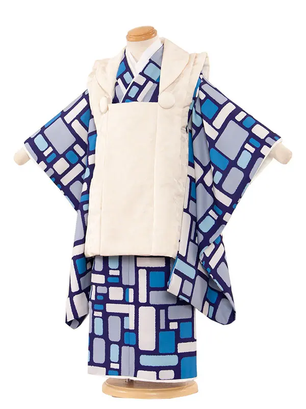 七五三（3歳男児被布）5-72 青 紫 幾何学模様