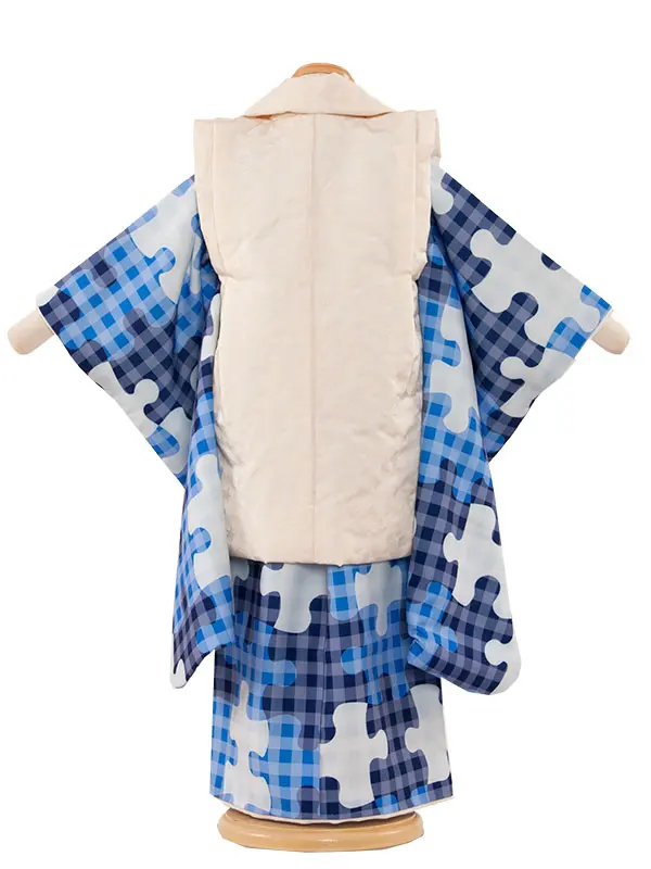 七五三（3歳男児被布）5-73 青 アンティーク柄 パズル