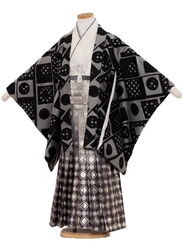 かんたん着付七五三(5歳男児袴 )5408 おりびと 黒×グレー×シルバー