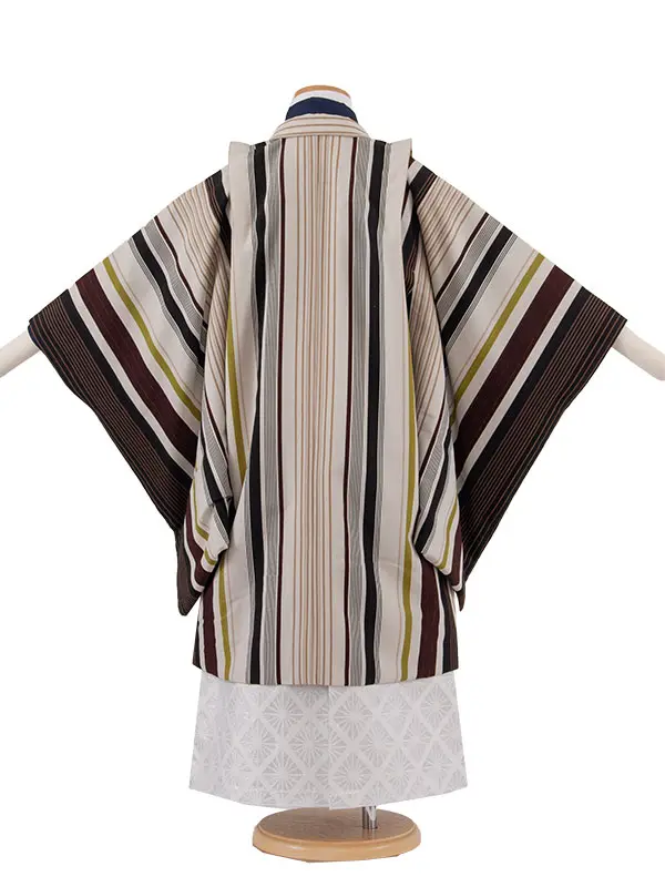 かんたん七五三 （5歳男袴）5711 九重 ベージュ ストライプ