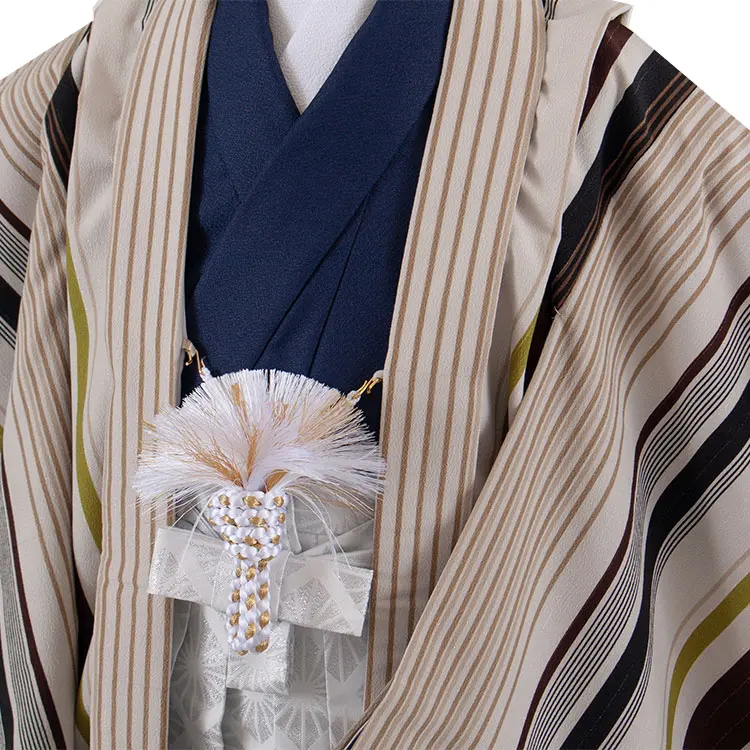 かんたん七五三 （5歳男袴）5711 九重 ベージュ ストライプ