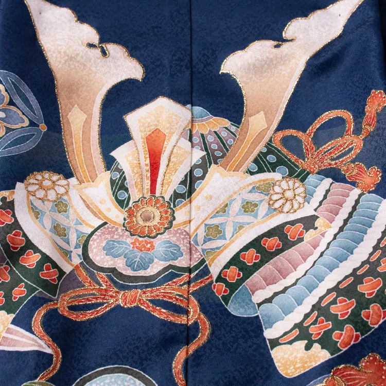 かんたん七五三 （5歳男袴）5809 紺地 兜に鼓 松 竹 軍配