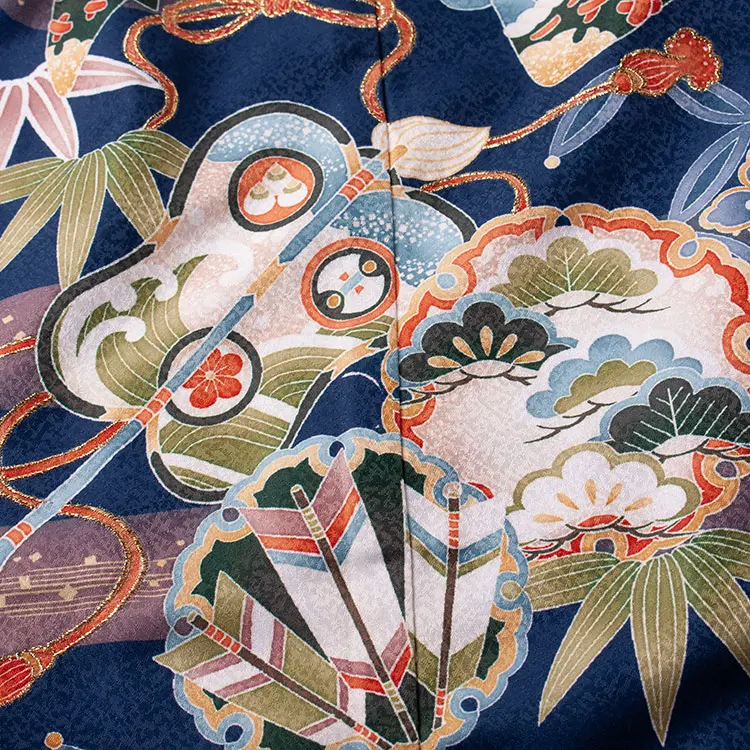 かんたん七五三 （5歳男袴）5809 紺地 兜に鼓 松 竹 軍配