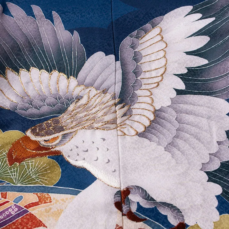 かんたん七五三 （5歳男袴）5816 紺地 鷹に扇面 松 梅