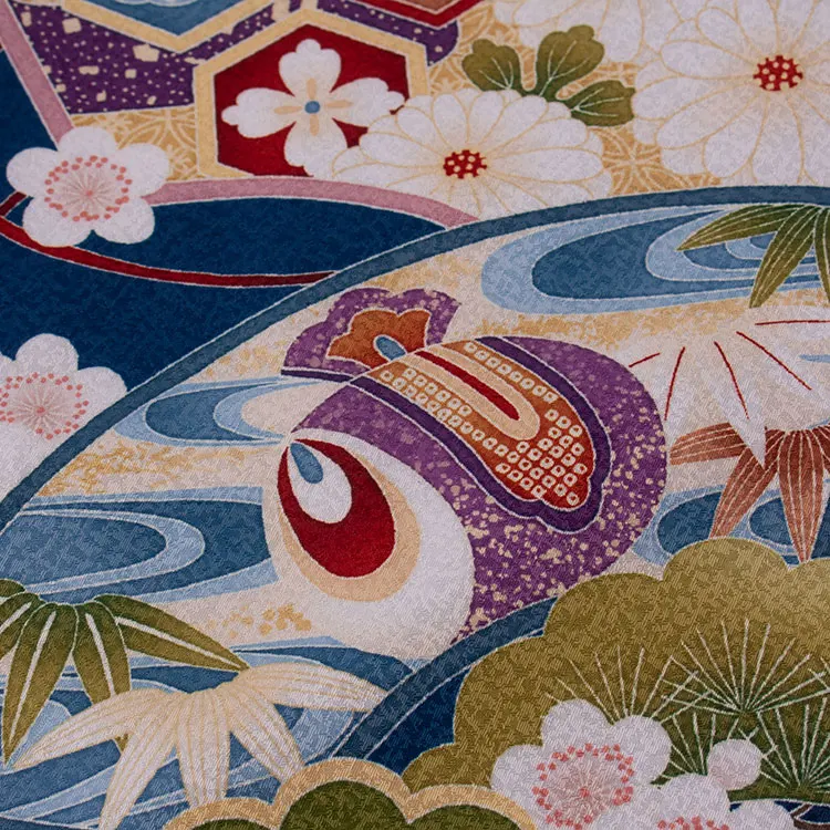 かんたん七五三 （5歳男袴）5816 紺地 鷹に扇面 松 梅