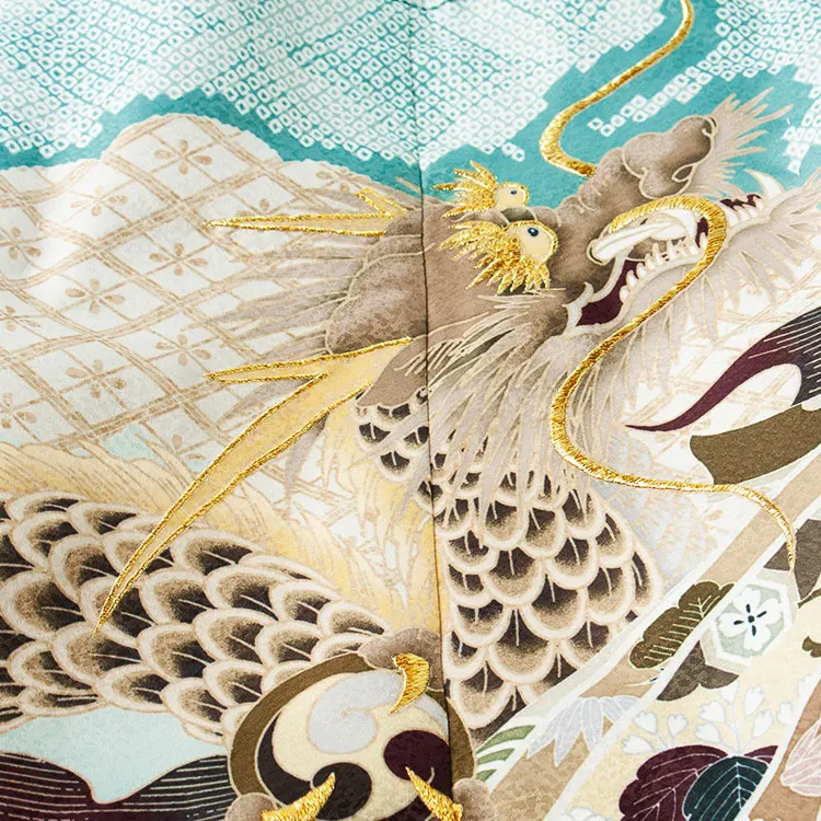 かんたん七五三 （5歳男袴）5823 緑地 絞り調 束ね熨斗 龍 兜