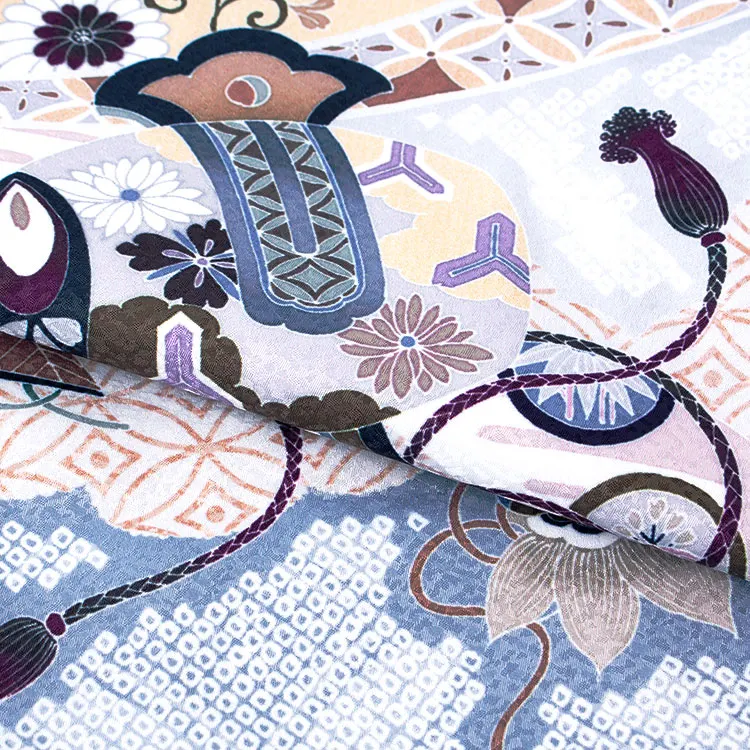 かんたん七五三 （5歳男袴）5826 薄グレー×紺 絞り調 束ね熨斗 龍 兜