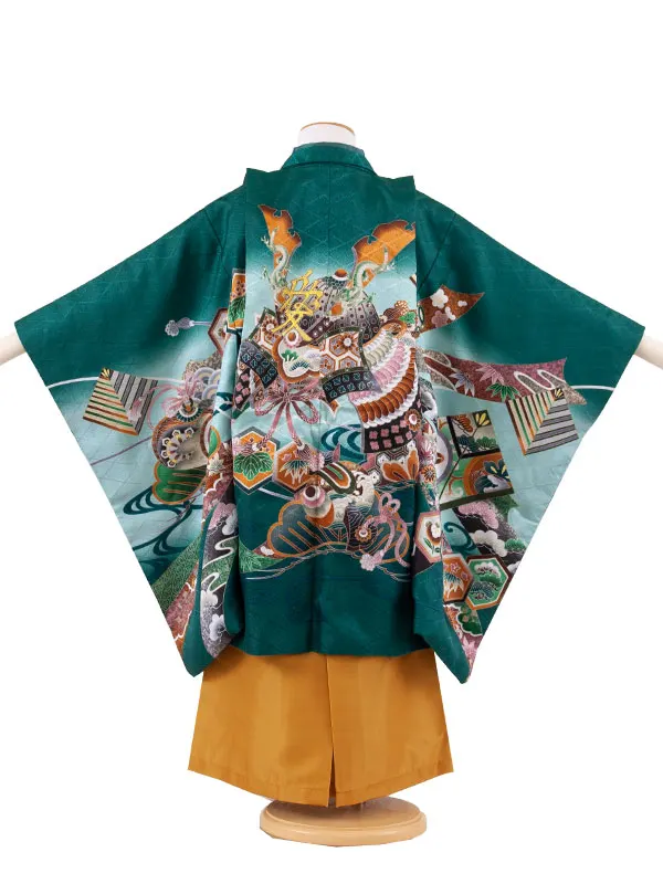 かんたん七五三 （5歳男袴）5831 緑地 兜 松 束ね熨斗