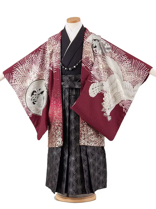 かんたん七五三 （5歳男袴）5833 JAPAN STYLE ボルドー 針松に鷹