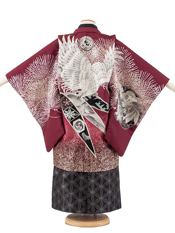 かんたん七五三 （5歳男袴）5833 JAPAN STYLE ボルドー 針松に鷹