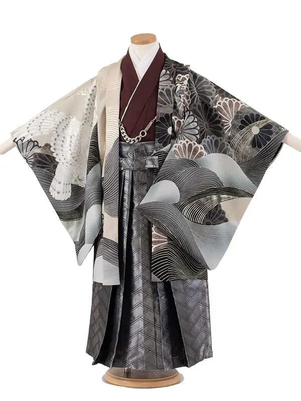 かんたん七五三 （5歳男袴）5839 JAPAN STYLE ベージュ 波に菊鷹