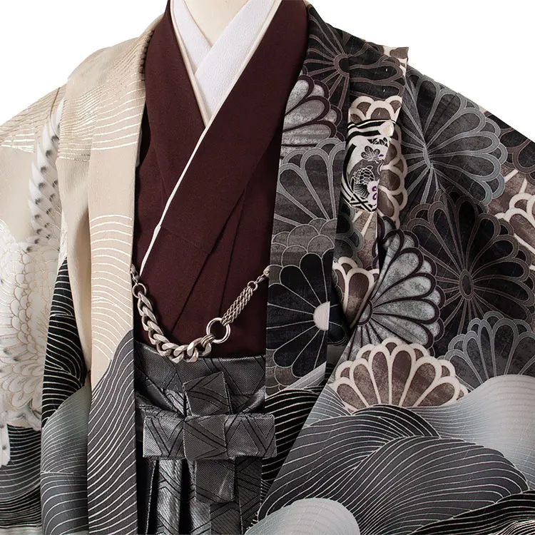 かんたん七五三 （5歳男袴）5839 JAPAN STYLE ベージュ 波に菊鷹