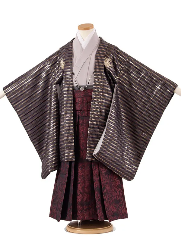 かんたん七五三 （5歳男袴）5868 黒地 龍 幾何学模様