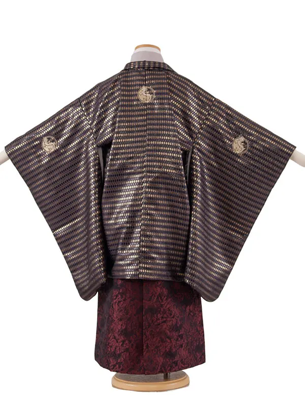 かんたん七五三 （5歳男袴）5868 黒地 龍 幾何学模様