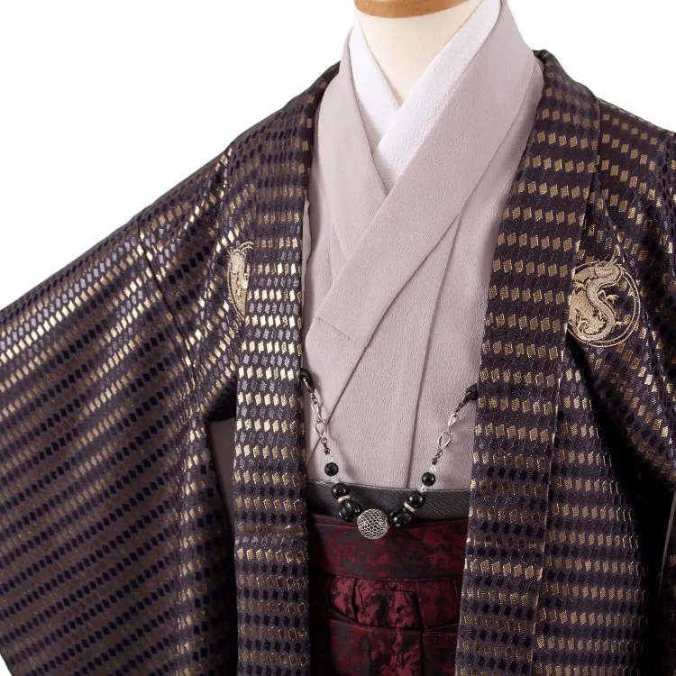 かんたん七五三 （5歳男袴）5868 黒地 龍 幾何学模様