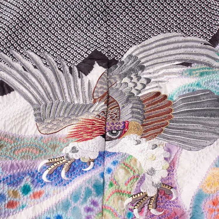 かんたん七五三 （5歳男袴）5898 黒地 絞り 鷹刺繍