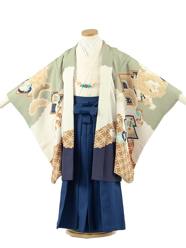 かんたん七五三 （5歳男袴）5900 ヒワ色 唐獅子