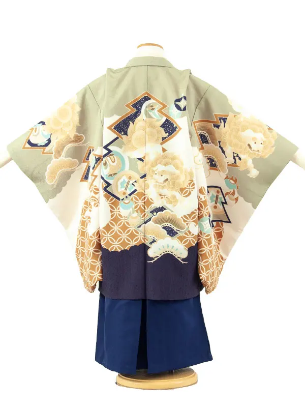 かんたん七五三 （5歳男袴）5900 ヒワ色 唐獅子