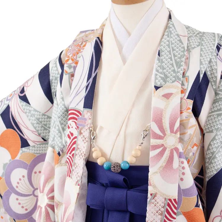 かんたん七五三 （5歳男袴）5954 白×ネイビーストライプ ねじり梅