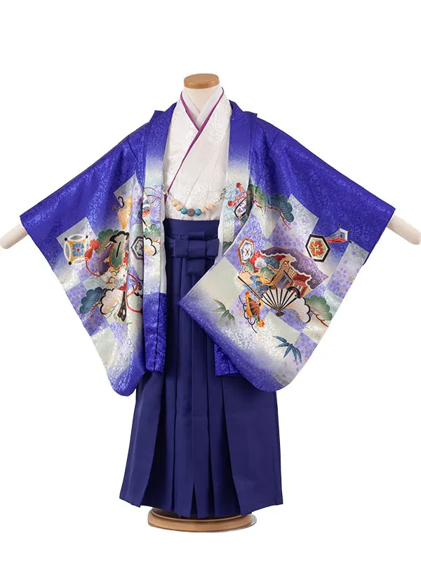 かんたん七五三 （5歳男袴）5965 青地 兜 吉祥文様