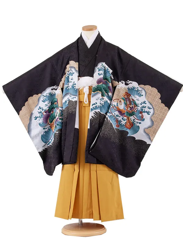 かんたん七五三 （7歳男袴）7150 黒地 鷹 吉祥文様