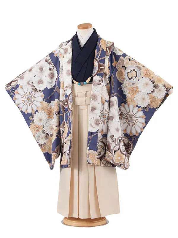 かんたん七五三 （7歳男袴）7161 群青色 橘桜