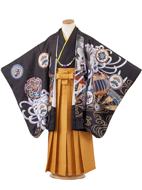 かんたん七五三 （7歳男袴）7171 黒地 鷹 吉祥文様