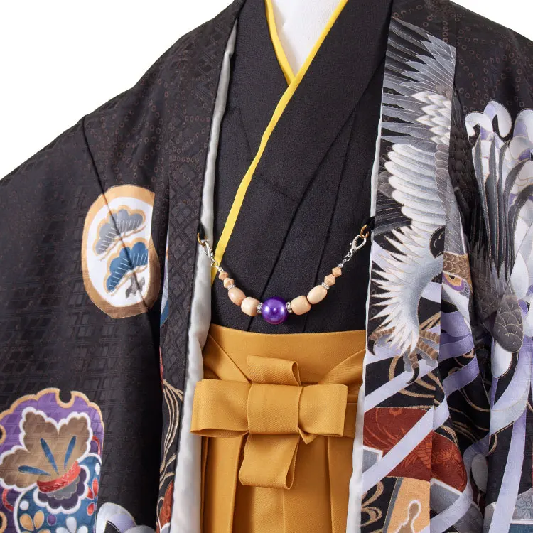かんたん七五三 （7歳男袴）7171 黒地 鷹 吉祥文様