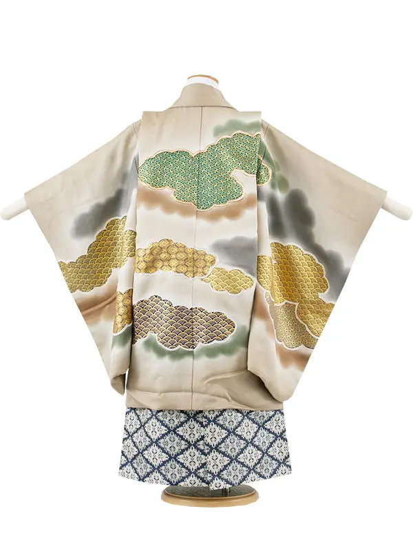 【正絹】かんたん七五三 （5歳男袴）8048 サンドベージュ 雲取り