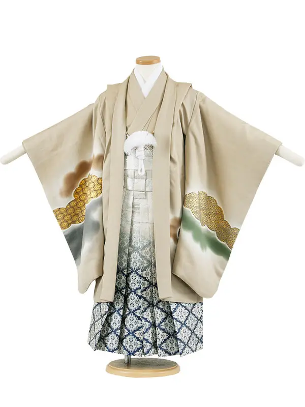 【正絹】かんたん七五三 （5歳男袴）8048 サンドベージュ 雲取り