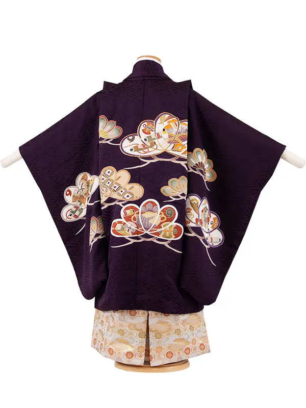 【正絹】かんたん七五三 （5歳男袴）8052 紫 松 宝尽くし