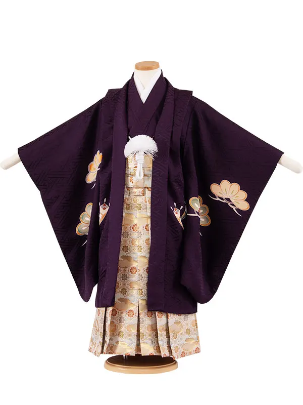 【正絹】かんたん七五三 （5歳男袴）8052 紫 松 宝尽くし