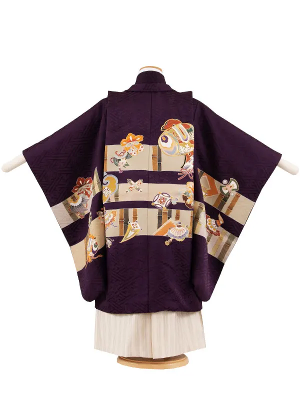 【正絹】かんたん七五三 （5歳男袴）8053 紫 吉祥文様