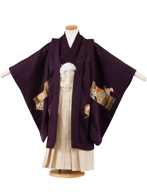 【正絹】かんたん七五三 （5歳男袴）8053 紫 吉祥文様