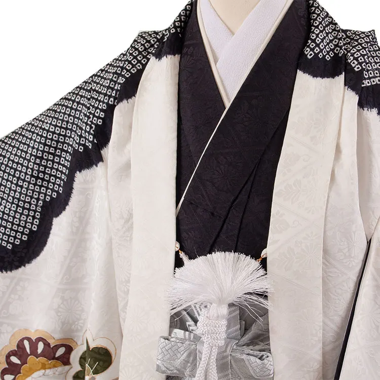 【正絹】かんたん七五三 （5歳,6歳男袴）8054 白地 絞り 鷹 松 吉祥文様