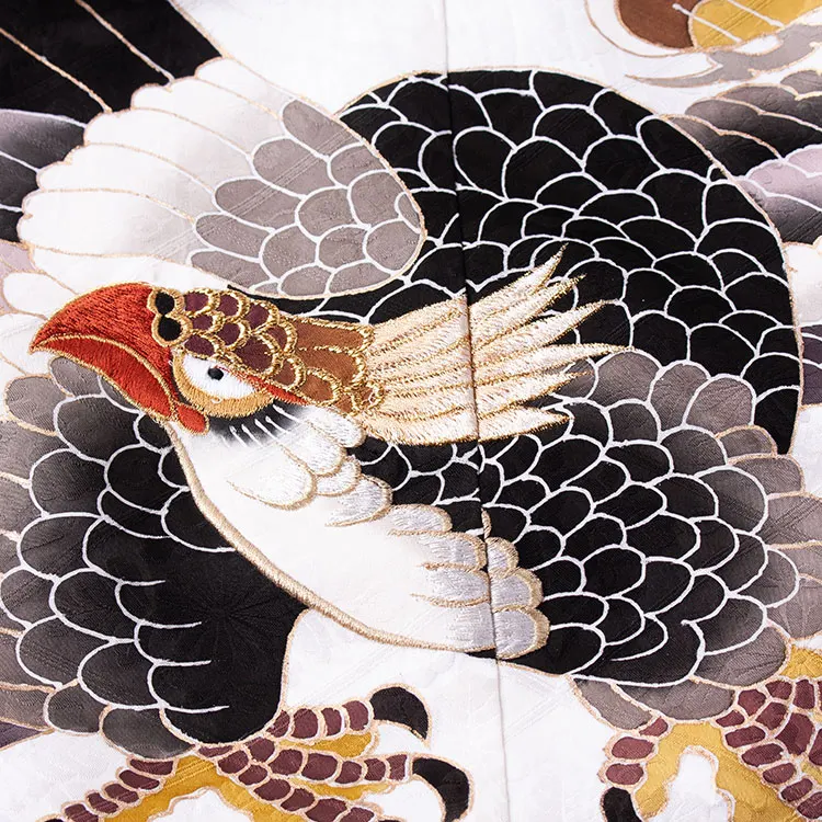 【正絹】かんたん七五三 （5歳,6歳男袴）8054 白地 絞り 鷹 松 吉祥文様