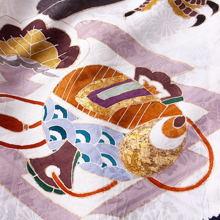 【正絹】かんたん七五三 （5歳,6歳男袴）8054 白地 絞り 鷹 松 吉祥文様