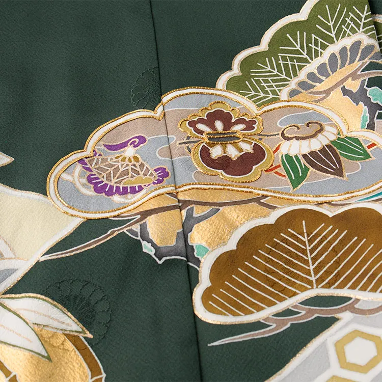 【正絹】かんたん七五三 （5歳,6歳男袴）8065 深緑 吉祥文様