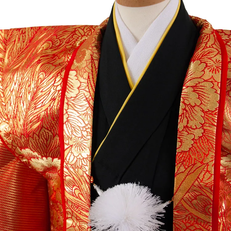 【正絹】かんたん七五三 （5歳,6歳男袴）8081 オレンジ 豪華絢爛 鶴 牡丹