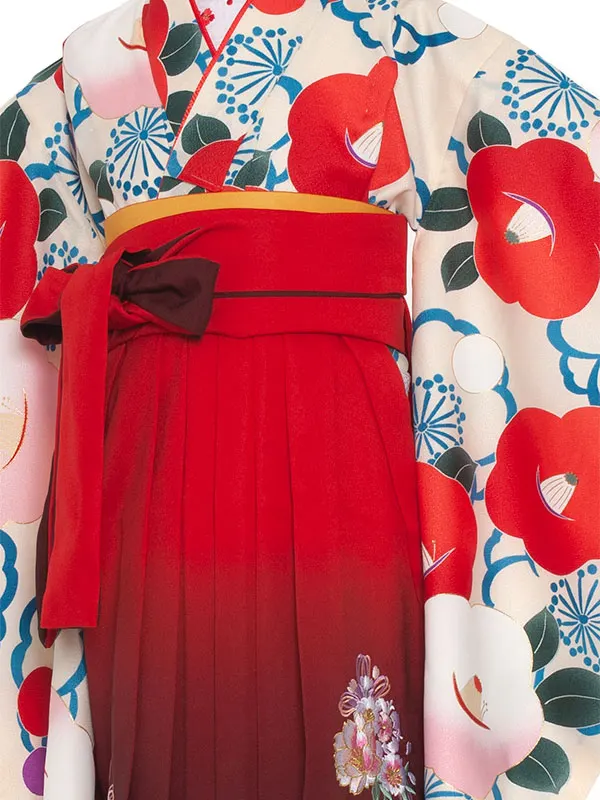 女児袴（7女）0100　白地 椿