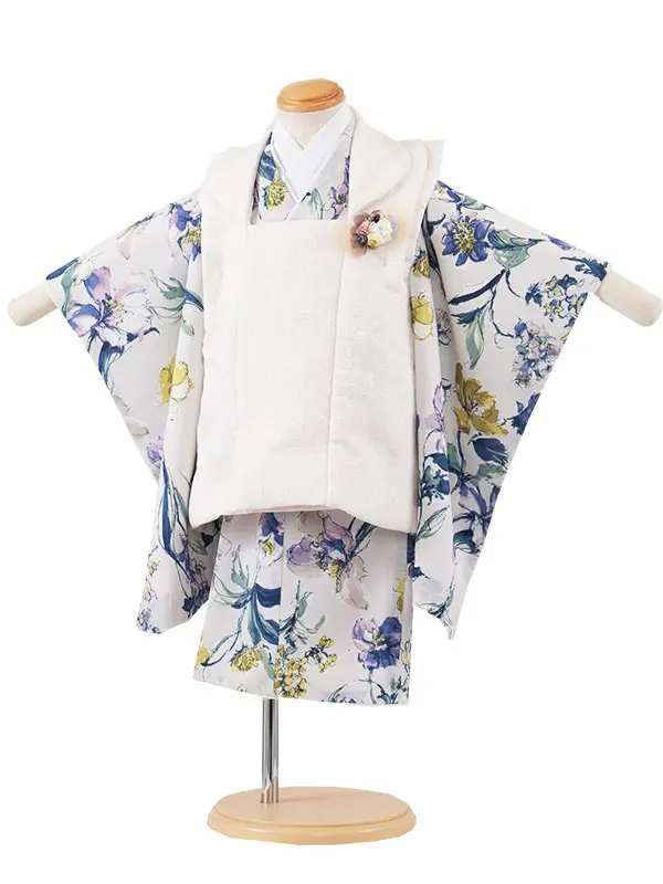 七五三レンタル （2歳女児被布）2214 ブルーグレー アンティーク花