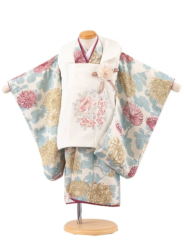七五三レンタル （2歳女児被布）2216 オフホワイト×ベージュ 菊