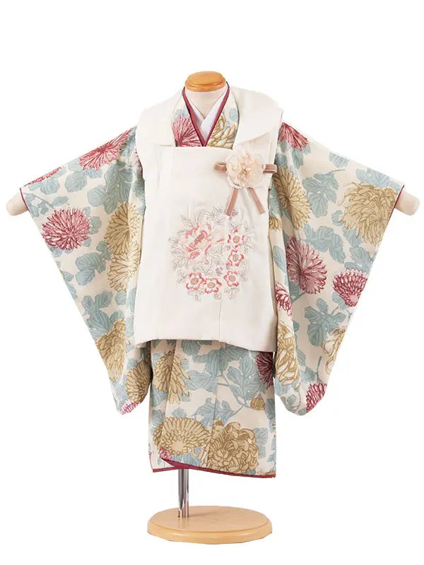 七五三レンタル （2歳女児被布）2216 オフホワイト×ベージュ 菊