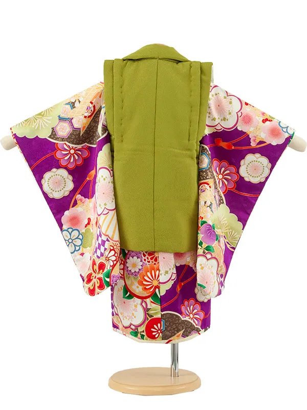七五三レンタル （2歳女児被布）2217 モスグリーン×紫 ねじり梅