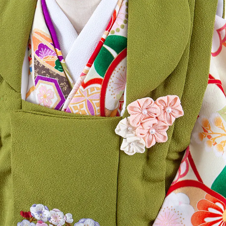 七五三レンタル （2歳女児被布）2217 モスグリーン×紫 ねじり梅