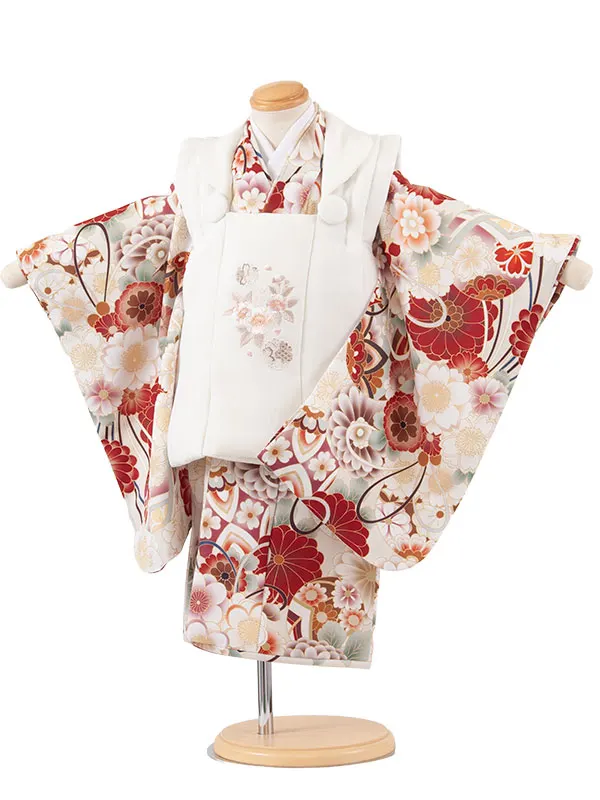 七五三レンタル （2歳女児被布）2220 アイボリー×ライトベージュ 鞠菊