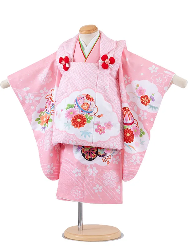 七五三レンタル （2歳女児被布）2223 ピンク 絞り調 鞠 雲取り